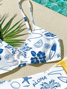 少女休闲简约修身吊带背心和比基尼泳衣套装，适合夏季穿着 - 彩色 - 查看 4