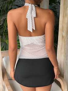 SHEIN EZwear 夏季女士波点印花露背吊带背心 - 白色 - 查看 2