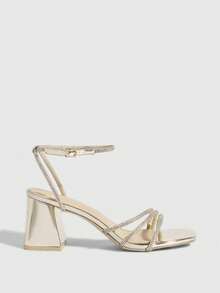 CUCCOO SZL Women's Fashion High-Heeled Sandals, Rhinestone Thick Heel Global Four Seasons Street Sexy Party Festival Outdoor Party Daily Versatile Prom Heels Summer Shoes - Gold - View 4