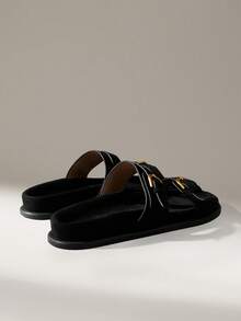 Solecia 女鞋 时尚黑色舒适平底沙滩凉鞋 女士平底凉鞋 - 深黑色 - 查看 3