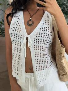 SHEIN EZwear Áo vest len nữ màu trắng đa năng, dễ phối đồ. - trắng - Xem 6