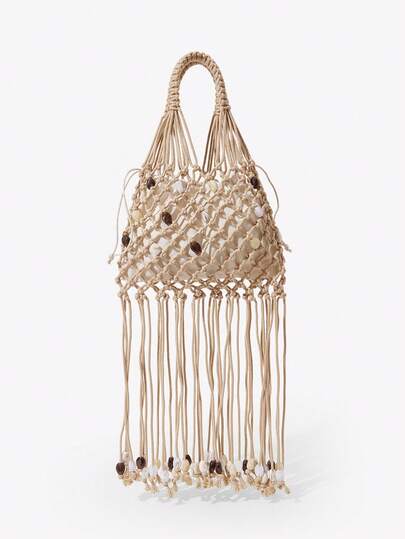 Viva Strut 女士单肩包，钩针编织包，流苏，镂空，手工编织串珠流苏包，时尚，优雅，简约，个性化，百搭，适合海滩、度假、假日、夏季、海边、沙滩派对