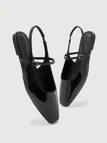 CUCCOO BIZCHIC Giày bệt mũi vuông màu nâu sôcôla có khóa kim loại dành cho nữ, kiểu dáng thoải mái, thích hợp để phối cùng váy. - Than chì đen - Xem 6