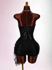 Amplova Mẫu đầm mini ôm sát không dây, hở lưng, buộc dây, hàng mới về năm 2026 dành cho nữ. - màu đen - Xem 2