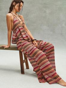 Bohemela 波西米亚风彩色条纹针织露背吊带背心，休闲海滩度假装 - 彩色 - 查看 4