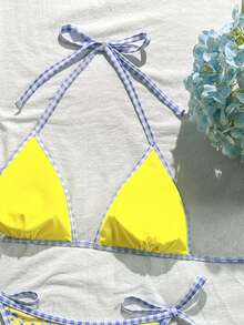 Swim Mod Bộ bikini hai mảnh màu vàng họa tiết hoa, dây đeo điều chỉnh được, kiểu dáng cắt cao, thích hợp cho kỳ nghỉ hè 2026, dành cho nữ, thích hợp cho kỳ nghỉ lễ. Bộ bikini hai mảnh họa tiết hoa màu vàng. - Nhiều màu - Xem 6