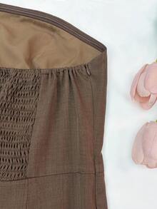 Cévolie Women's Solid Color Bandeau Wide Leg Jumpsuit - Brown - View 5