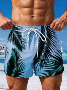 VIVINTIMO Men's Beach Shorts With Milk Silk Lining, Gradient Coconut Tree Print Beach Shorts, Fashionable And Suitable For Island Vacation - Multicolor - View 2
