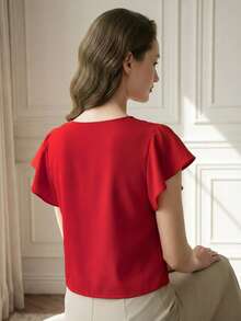 Suri Mira Upgrade Version Women's Casual Red Shirt With Ruffle Trim, Suitable For Party, Women's Tops And Blouses,Wedding Guest Outfit,Festival,Graduation - Red - View 2