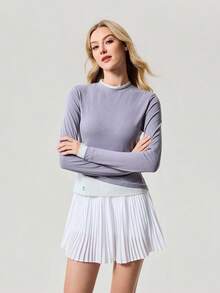 OutZeal Women Sports Tee Daily Casual Soft Layered Look Long Sleeve Active Tops - Dusty Purple - View 9