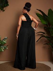 Maweii Bộ jumpsuit ống rộng màu đen xếp ly kiểu retro gợi cảm dành cho người có thân hình đầy đặn. - màu đen - Xem 7