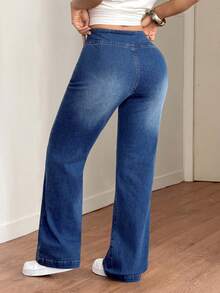 SHEIN Tall 女士高腰阔腿宽松休闲百搭牛仔裤 - 中等水洗藍 - 查看 2