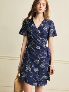 Écloséra Đầm nữ thường ngày, đầm nữ thanh lịch, đầm quấn, đầm thắt eo, đầm mùa hè, đầm cổ chéo, đầm thêu, đầm màu xanh dương - Màu xanh lam - Xem 5