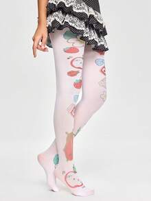 ROMWE Anime 1双白色Y2K朋克风千禧摇滚音符印花时尚简约女式连体衣，适合大学、购物、通勤等场合。 - 紅藍色 - 查看 3