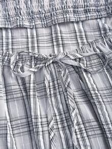 Sweetra 甜美女孩格子系列时尚露背泡泡袖修身A字撞色蕾丝夏季百搭连衣裙 - 彩色 - 查看 6