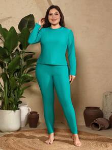 Swim Mulvari Conjunto de traje de baño de 2 piezas para mujer de talla grande, con top de manga larga y pantalón largo, estampado digital, adecuado para vacaciones de verano en la playa - Multicolor - Ver 4