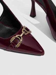 CUCCOO SZL Women's Dark Red Fashion Classic Simple Buckle Commuter Office Wear Stiletto Heel High Heel Shoes - Redwood - View 5