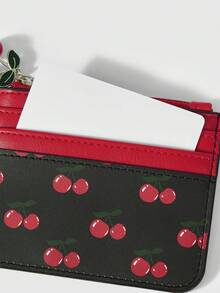 ROMWE Kawaii Cherry Print Card Holder & Coin Purse - Black red - View 4