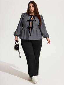 Enliva 大码高腰喇叭弹力休闲裤，返校季，针织面料，女士秋季裤装，冬季，CURVE PLUS，夏季 - 黑色 - 查看 5