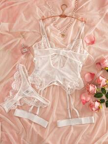 4pcs Lace Trimming Sexy Bra Set Underwear Outer For Going Out - White - View 2