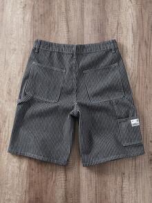 Manfinity Joysei Pantalones cortos de carga de mezclilla con rayas verticales blancas y negras para hombre - Blanco y Negro - Ver 2