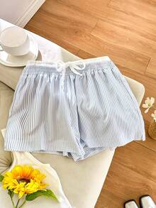 Resyla 美国蓝白竖条纹短裤，女士夏季休闲百搭阔腿裤 - 彩色 - 查看 3