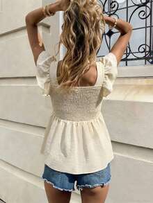 Elyressa Elegant Summer Shirt With Printed Woven Fabric For Women - Apricot - View 2