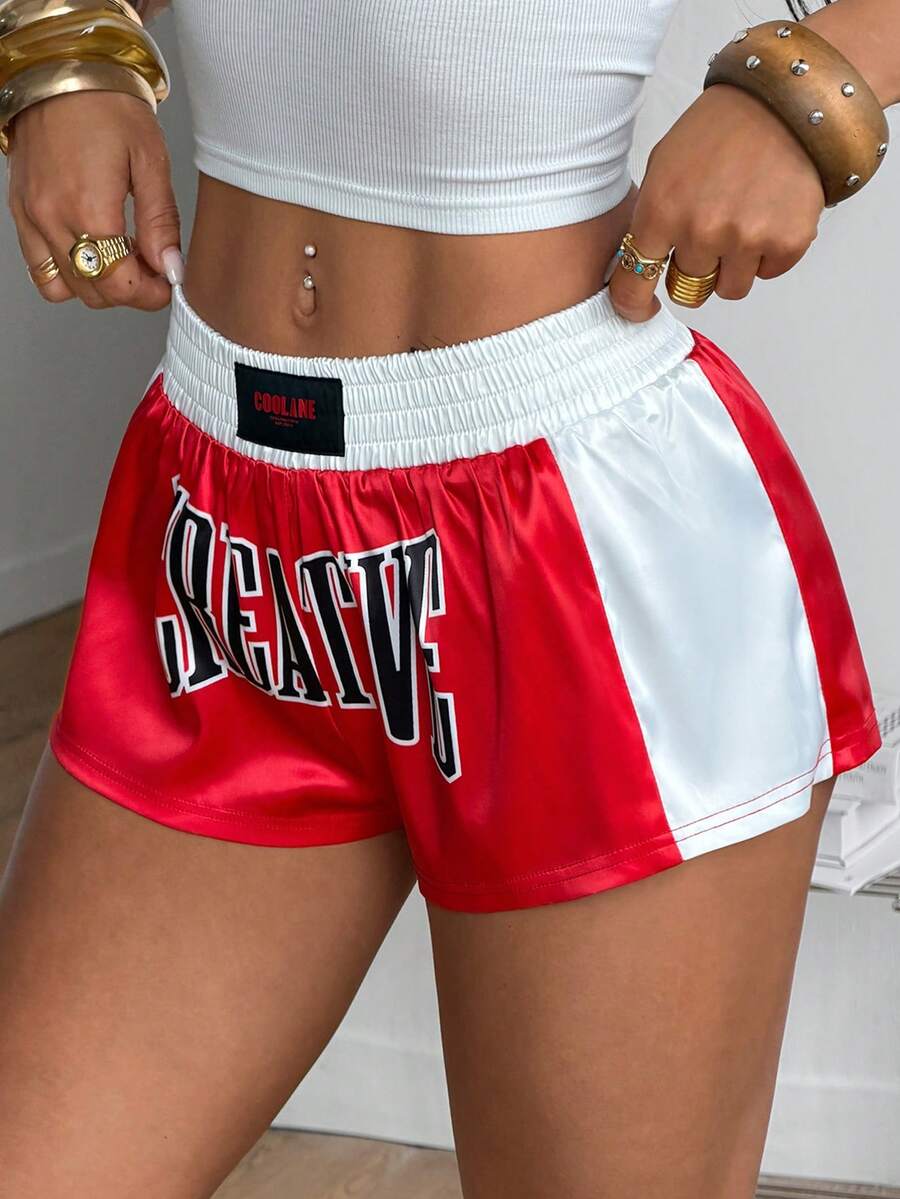 Coolane Quần short ống rộng phối màu tương phản in chữ dành cho nữ - Nhiều màu - Xem 1