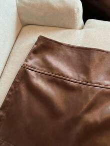 Franclia New Fashion Shiny High Waist A-Line Skirt, Slimming & Anti-Flashing, Spring/Autumn Women Short Skirt With Slit - Brown - View 3