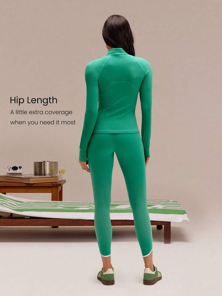 FeatherFit™ Slim-It Streamline Performance Secure Pockets Zip Up Long Sleeve Jacket Low Impact Yoga Pilates Daily Valentine's Day