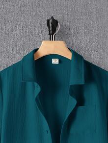 两件套青少年男童休闲舒适针织短袖衬衫和短裤套装，春季服装 - 墨綠色 - 查看 7