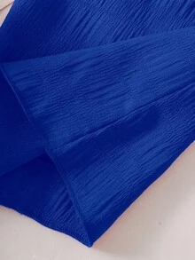 SHEIN Genkimix Kids 2件組少女休閒紋理面料細肩帶上衣與寬腿褲套裝 - 藍色 - 查看 4