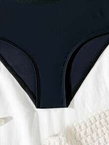 SHEIN Tween Girls Bikini Sets, Black Knit Fabric Triangle Halter Neck Swimsuit Two-Piece Suit, Fashionable Casual Elegant Suitable For Swimming, Beach, Holiday - Black - View 6