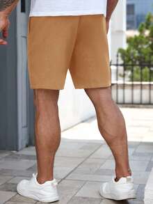 VIVINTIMO Casual Fashion Versatile Solid Color Drawstring Loose Men's Shorts, Holiday - Khaki - View 5