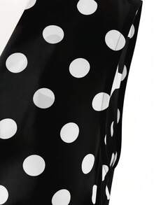 Franclia 女士时尚无袖V领波点印花腰带A字长裙，情人节及约会之夜风格 - 黑色 - 查看 7