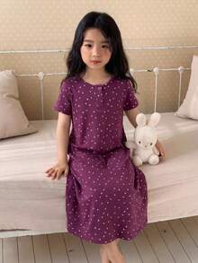 Dazy Kids 女童圆领短袖睡衣家居服夏季 - 紫色 - 查看 4