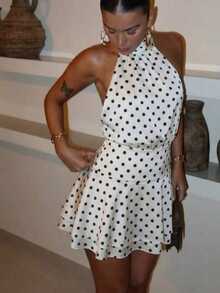 SHEIN SXY 女士波点露背迷你连衣裙，适合约会和派对 - 黑與白 - 查看 1