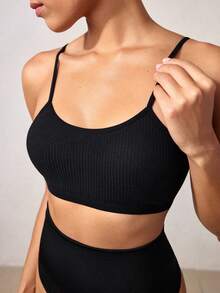 SHEIN 素色細帶無鋼圈內衣 - 黑色 - 查看 6