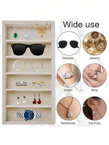1 pieza Estuche de terciopelo para gafas de sol, organizador multifuncional para gafas, joyas, anillos, collares, pulseras y relojes, bandeja de exhibición para el hogar, unisex - Beis - Ver 2