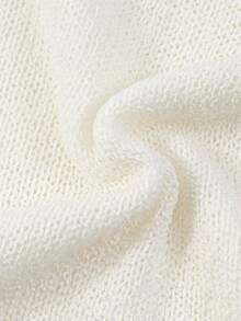 Franclia Casual White Short Length V-Neck Cardigan With Puff Sleeves Rib-Knit Semi-Sheer Design Cropped Cardigan Short Sleeve - White - View 5