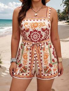 SHEIN LUNE Random Print Plus Size Women Jumpsuit - Multicolor - View 3
