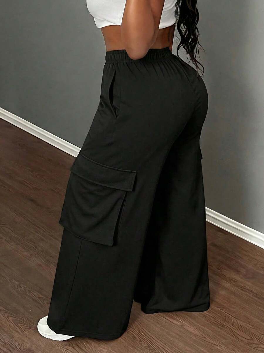 Slaydiva 休闲工装风口袋阔腿花卉灰色女裤-C 女装两件套 女装高个子服装 女式办公室工作服 职业上衣 - 黑色 - 查看 1