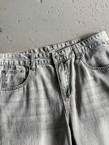 StoneGrade Men's Straight Leg Embroidered Denim Shorts Shorts With Vintage Written On Them For Men - Light Grey - View 6