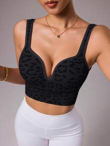 SHEIN Sovereign Charm Seamless Leopard Print Sports Bra Camisole Sports Bras With Padding Gym Tops For Women With Built In Bra Top With Padded Bra Fitness Top Workout Tops Built In Bra Push Up Sport Bra Top With Bra Pad Gym Bras For Women Gym Tops With Built In Bra Leopard Sports Bra - Multicolor - View 7
