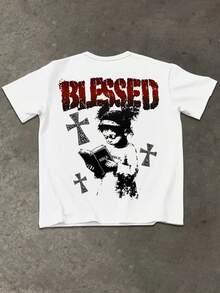 Manfinity Roughcore Men's Loose Fit Round Neck Printed Short Sleeve T-Shirt, Summer - White - View 5