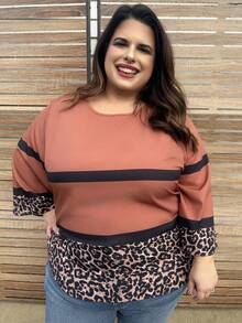 Enliva 休闲简约豹纹条纹全身印花大码圆领 3/4 袖衬衫 - 彩色 - 查看 6