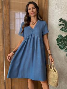 EMERY ROSE Đầm ngắn kiểu babydoll cổ chữ V thoải mái cho nữ mùa hè, trang phục đi biển, đầm đi chơi, đầm hè cho nữ, đầm tốt nghiệp cho nữ, đầm thường ngày cho nữ, trang phục nghỉ hè, đầm đi nghỉ mát, đầm đi chơi, đầm hè cho nữ, đầm hè thường ngày cho nữ - Màu xanh lam - Xem 6
