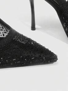 CUCCOO SZL Stylish Sexy Rhinestone Decorative Pointed Heel Slingback Women Pumps - Black - View 4