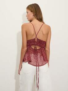 Nöista Áo hai dây cổ yếm mỏng nhẹ in họa tiết màu gỉ sắt và điểm nhấn vàng, thiết kế cổ chữ V và eo tôn dáng. Thích hợp cho mùa xuân, hè, đi chơi tối, đi nghỉ mát, phong cách boho, lễ hội, kỳ nghỉ. - màu nâu - Xem 2