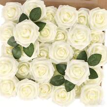 25 piezas de flores artificiales con tallos que parecen rosas de espuma real para ramos de boda DIY, centros de mesa de fiesta de novia, arreglos y decoraciones de mesas - flor rosa - Ver 4